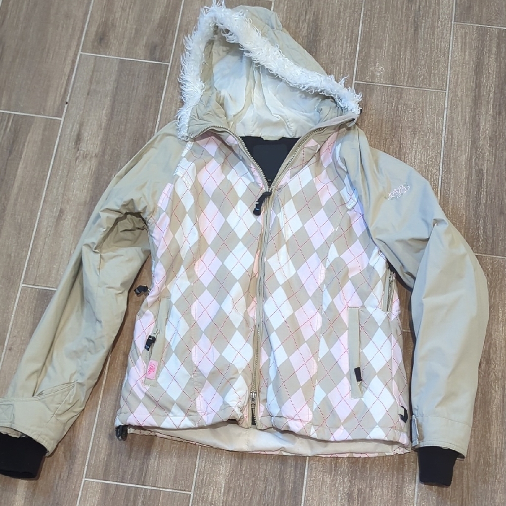 Kids Beige Argyle Hooded Jacket